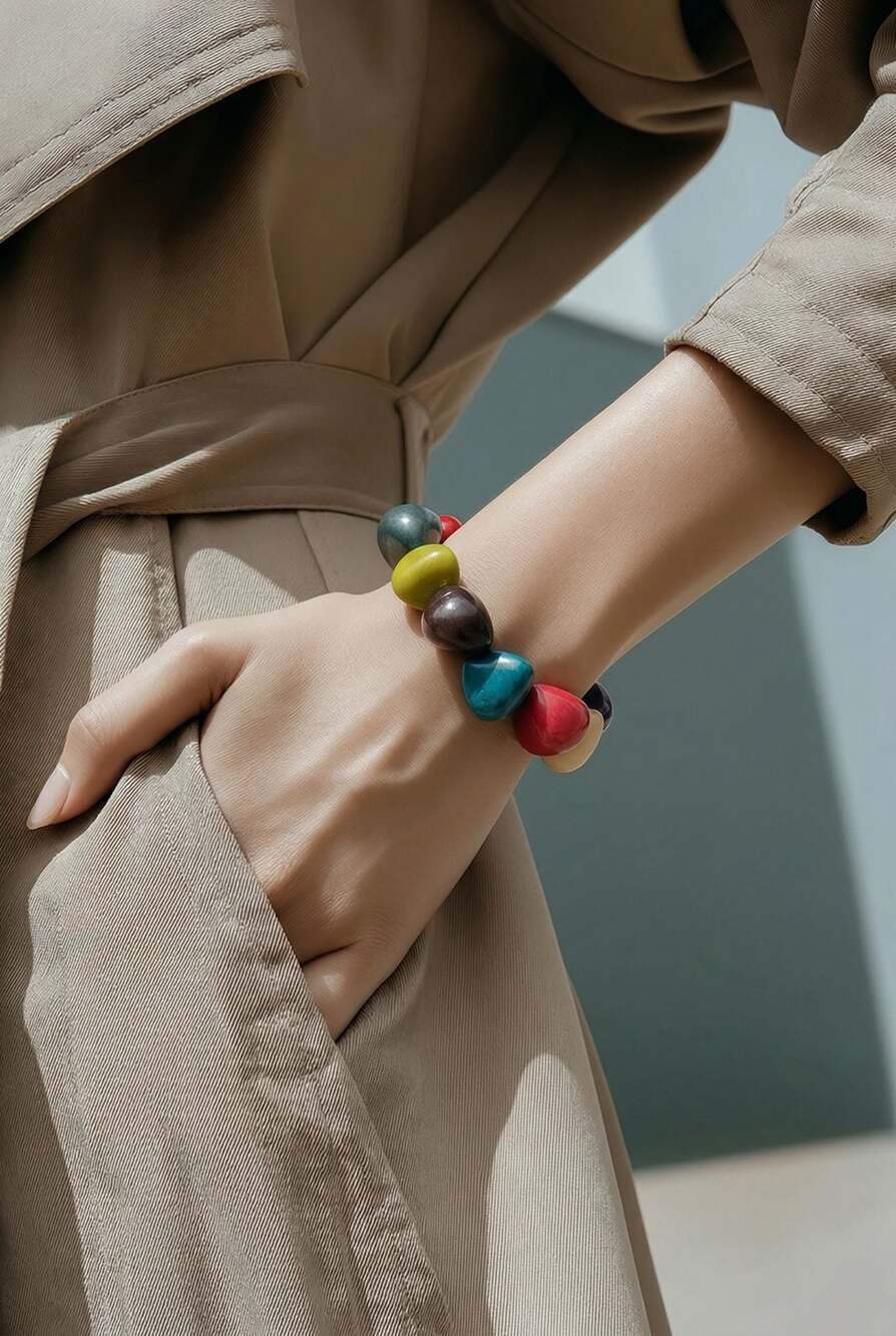 Handmade Multi-Color Organic Tagua Nut Vegetable Ivory Stretch Bracelet